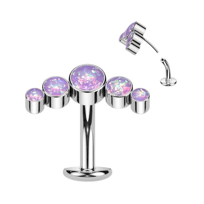 Titanio Piercing Ombelico 5 Opali e Argento Push-In