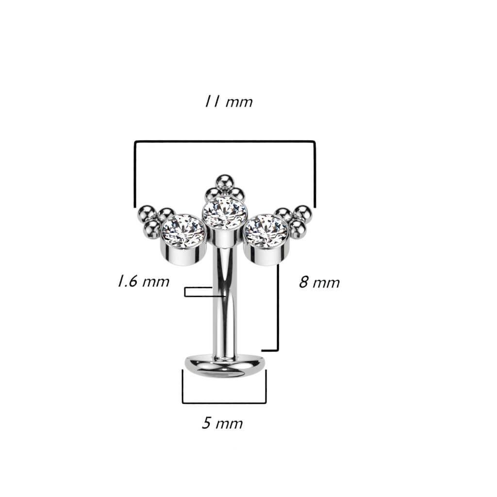 Titanio Piercing ombligo 3 Circonita Plata Push In