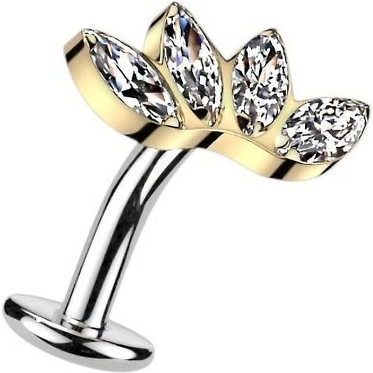 Titane Piercing Nombril Marquise 4 Zircones Enfoncer