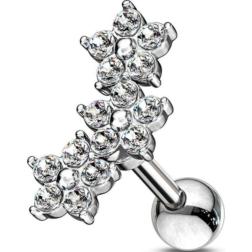 Barbell Flower Zirconia Silver