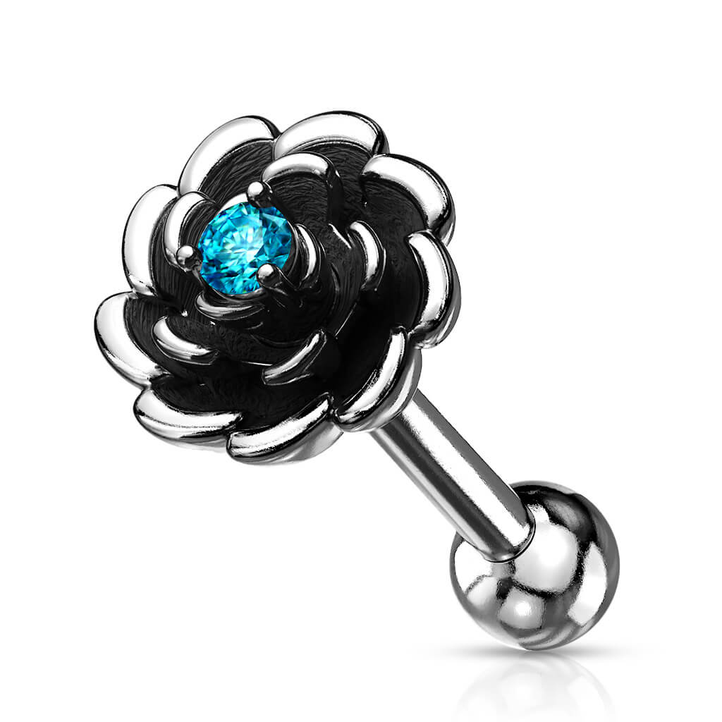 Barbell Flower Zirconia Silver