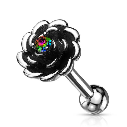 Barbell Flower Zirconia Silver