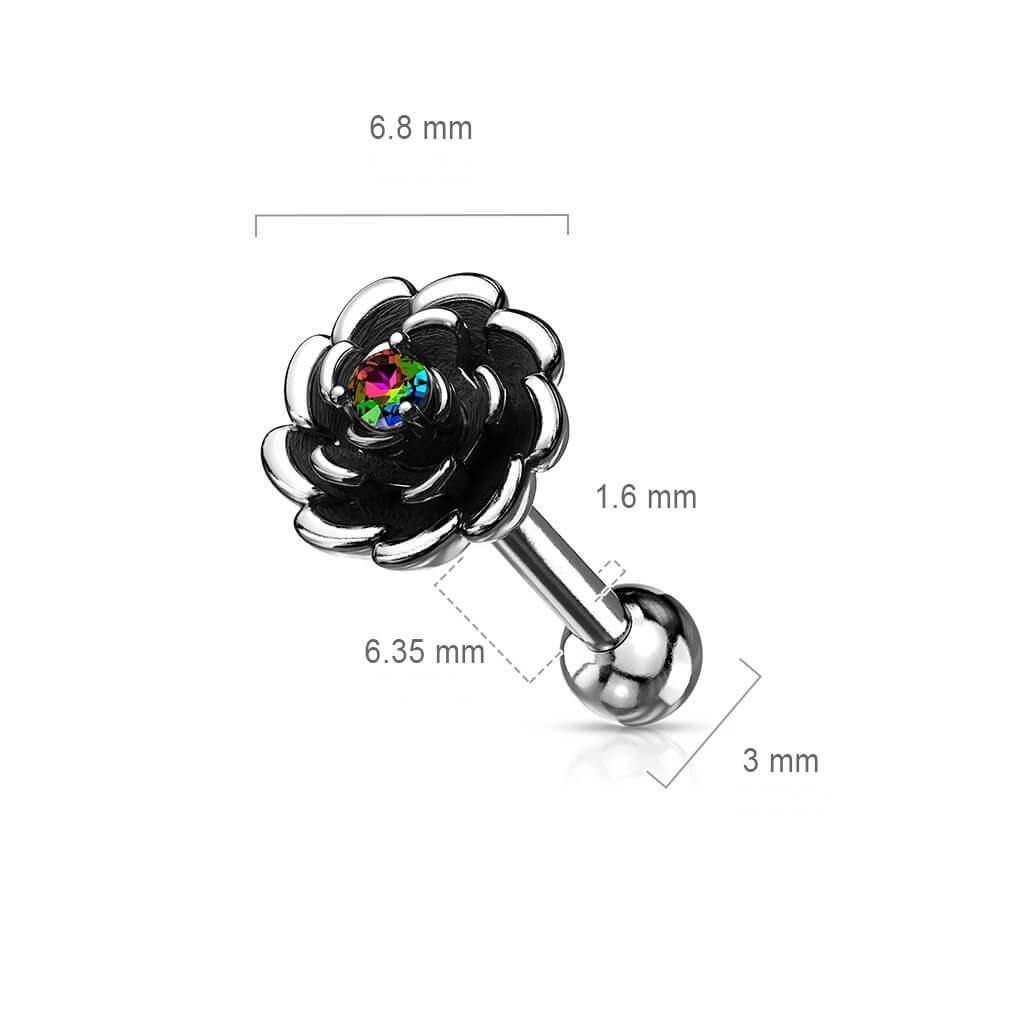 Barbell Flower Zirconia Silver