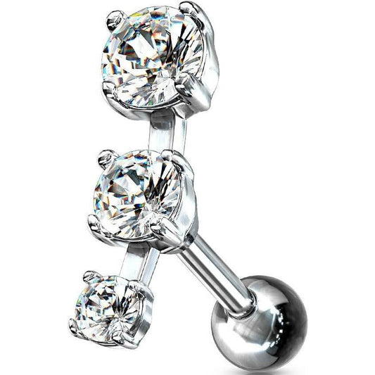 Barbell 3 Zirconia Silver