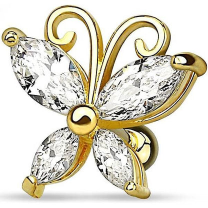 Barbell Mariposa Circonita Oro Plata