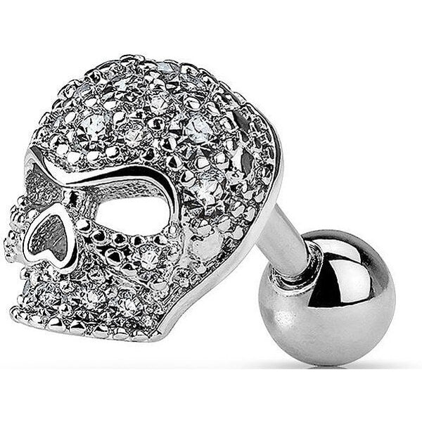 Barbell Totenkopf Zirkonia Silber