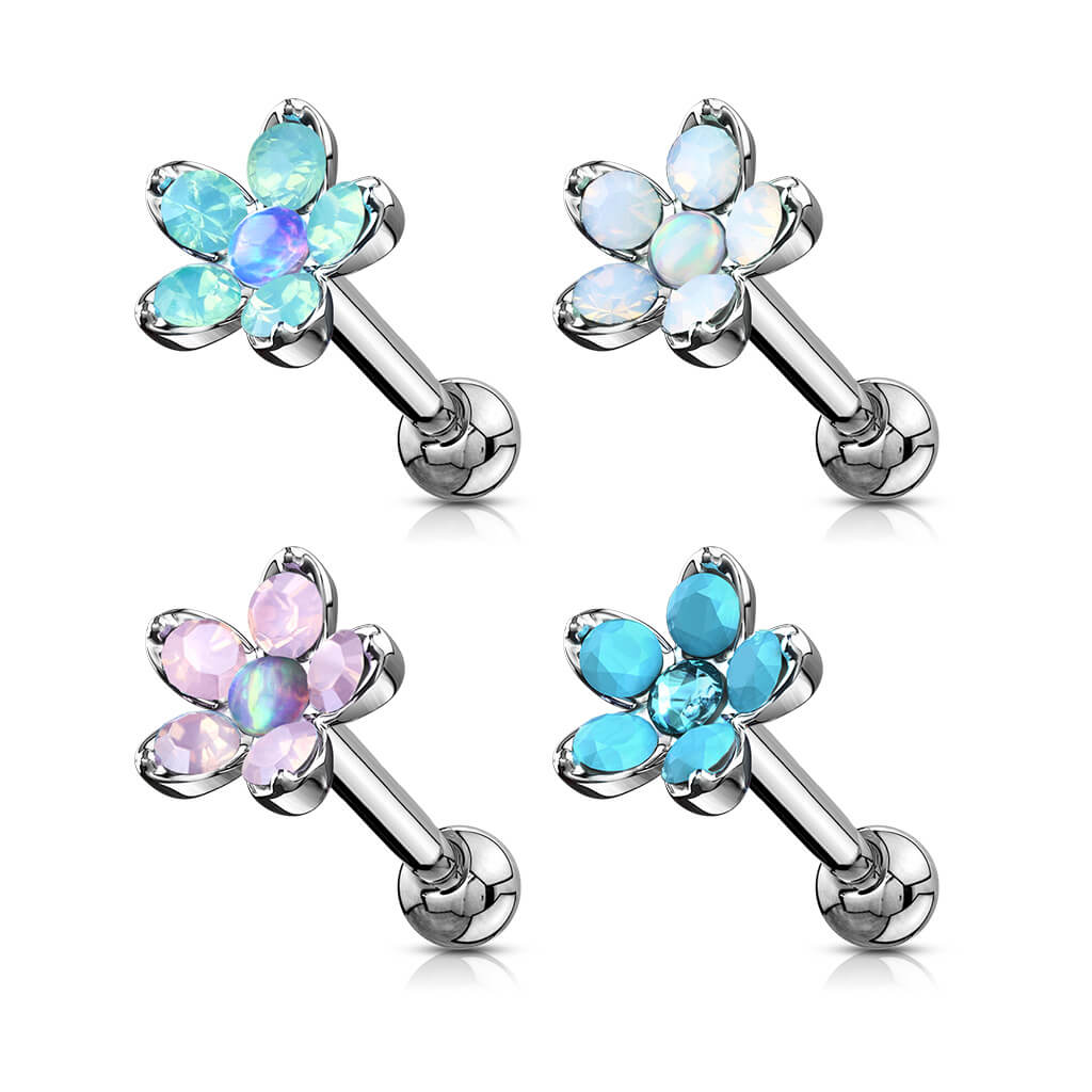 Barbell Blume Opal Silber