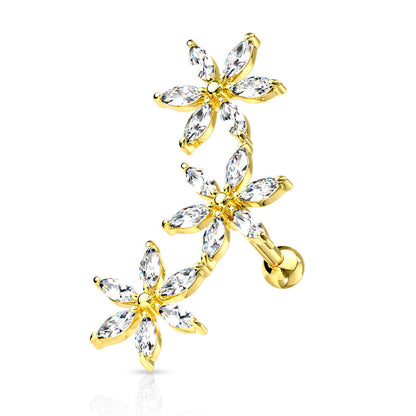 Barbell 3 Flowers Zirconia