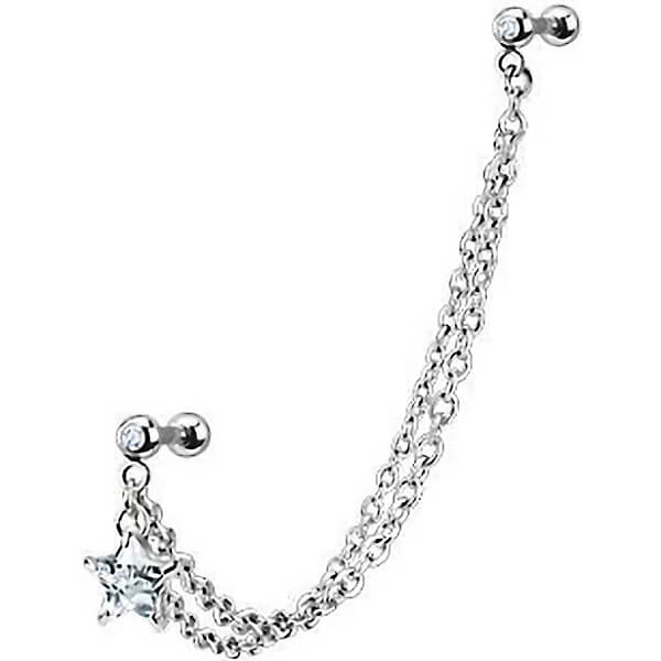 Barbell Kette Stern Zirkonia Silber