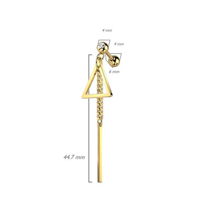 Barbell Zircone con pendente a triangolo e catena con barra