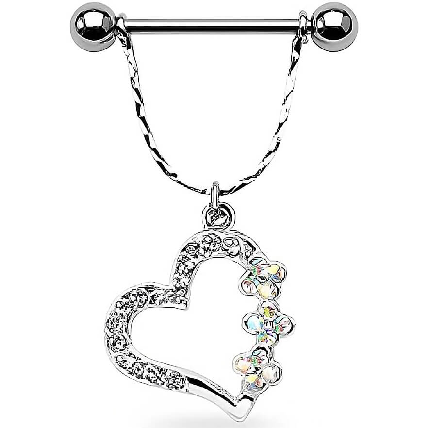 Piercing Capezzolo Pendente a forma di cuore in argento e zirconi