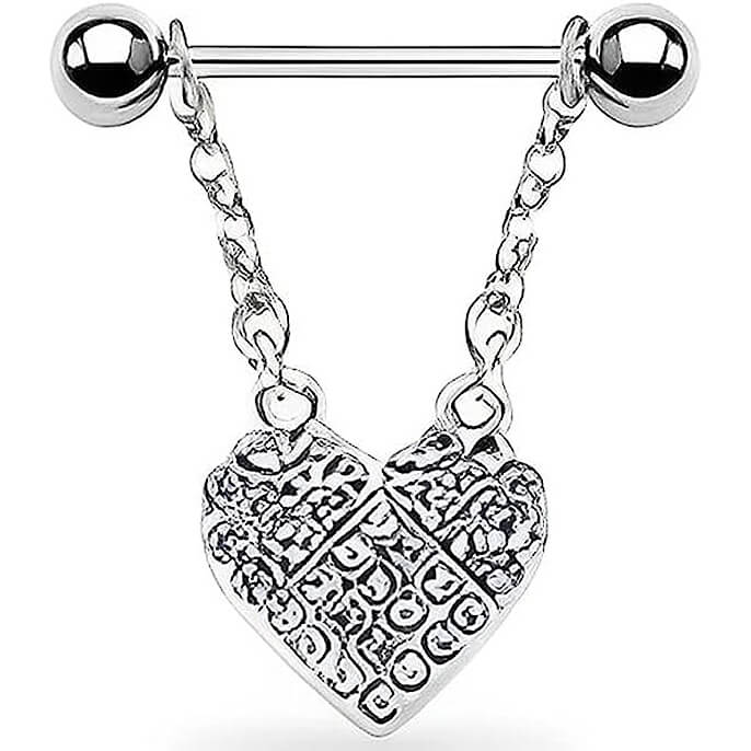 Nipple Piercing Heart dangle Zirconia Silver