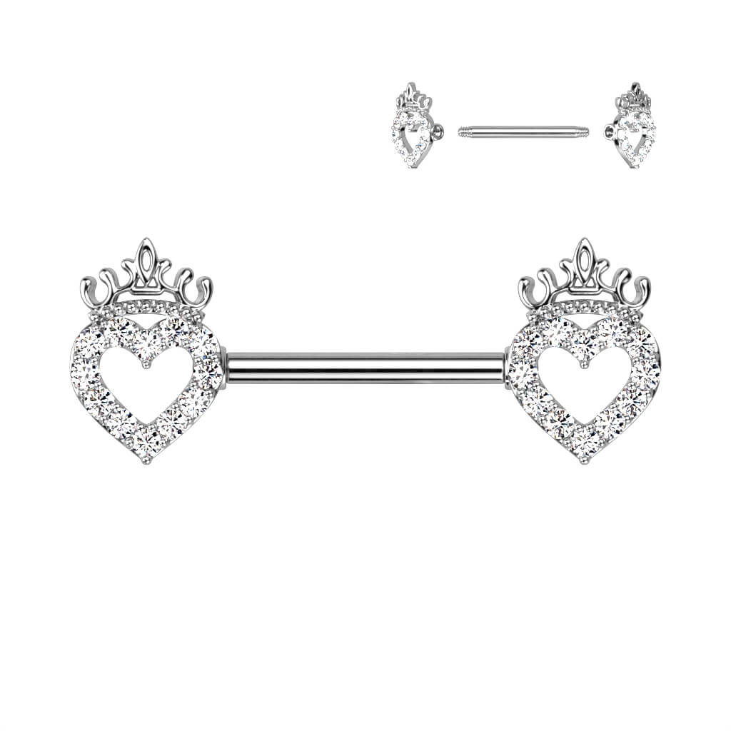 Piercing Capezzolo Cuore di zirconi coronato