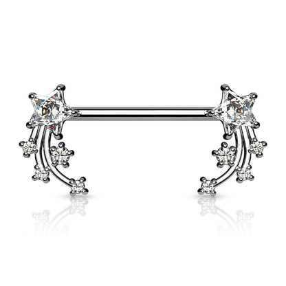 Piercing Capezzolo Stella cadente d´argento e zirconi