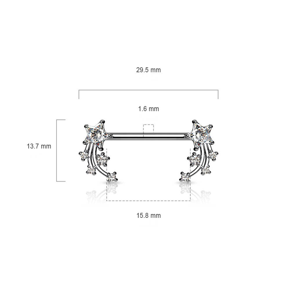 Nipple Piercing Shooting Star Zirconia Silver