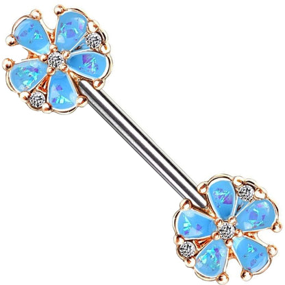 Nippelpiercing Blumen Opal Gold PVD