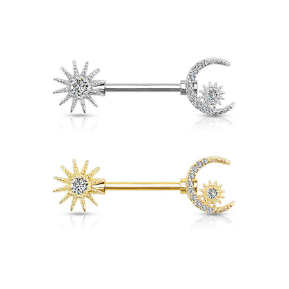 Nipple Piercing Sun Moon Star Zirconia