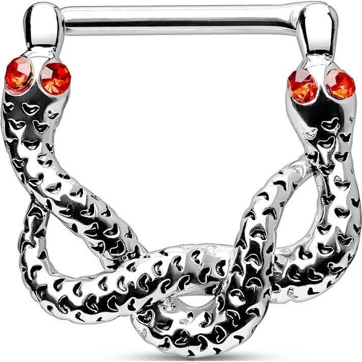 Nipple Piercing Snake Zirconia Silver Clicker