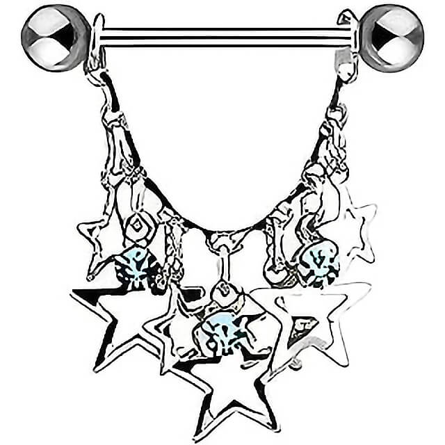 Nipple Piercing Stars dangle Zirconia Silver