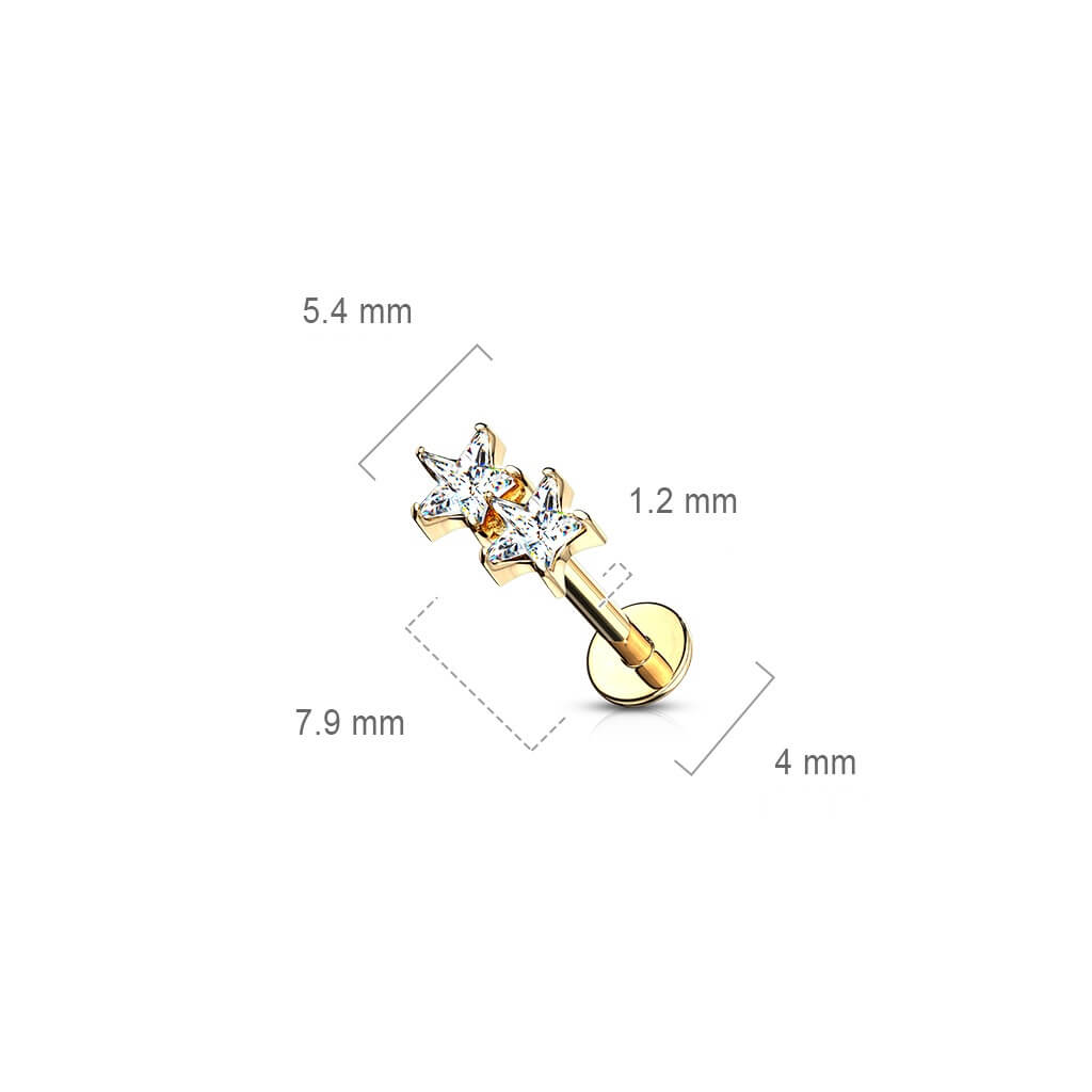 Labret Étoile Zircone Filetage Interne