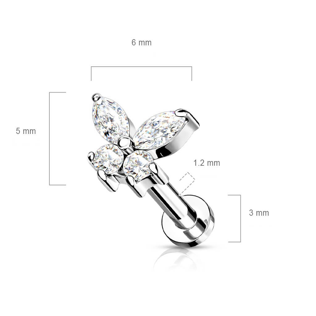 Labret Butterfly Zirconia Internally Threaded