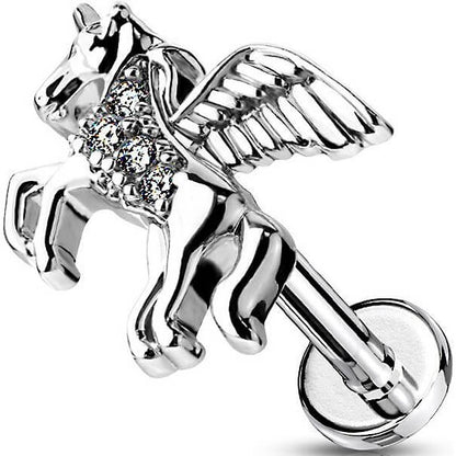 Labret Unicorn Zirconia Silver Internally Threaded