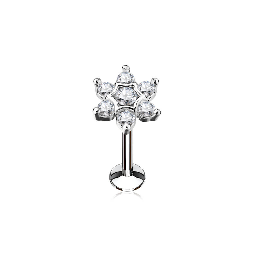 Labret Flower Zirconia Internally Threaded