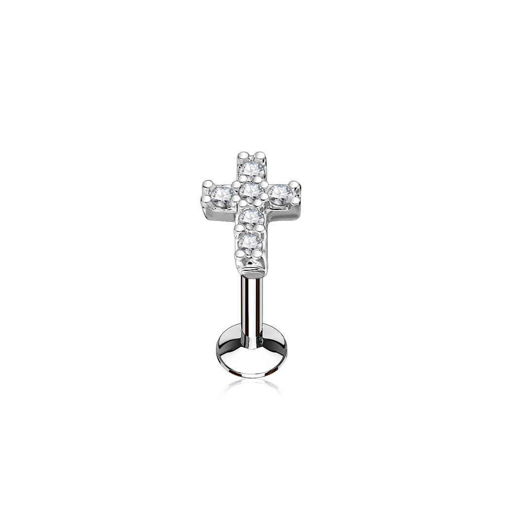 Labret Cross Zirconia Internally Threaded