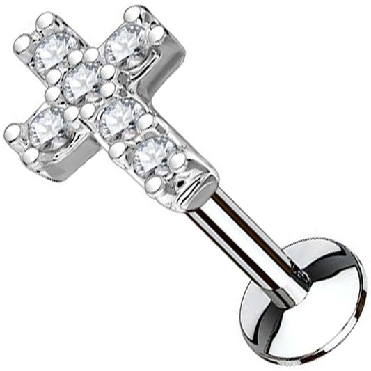 Labret Cross Zirconia Internally Threaded