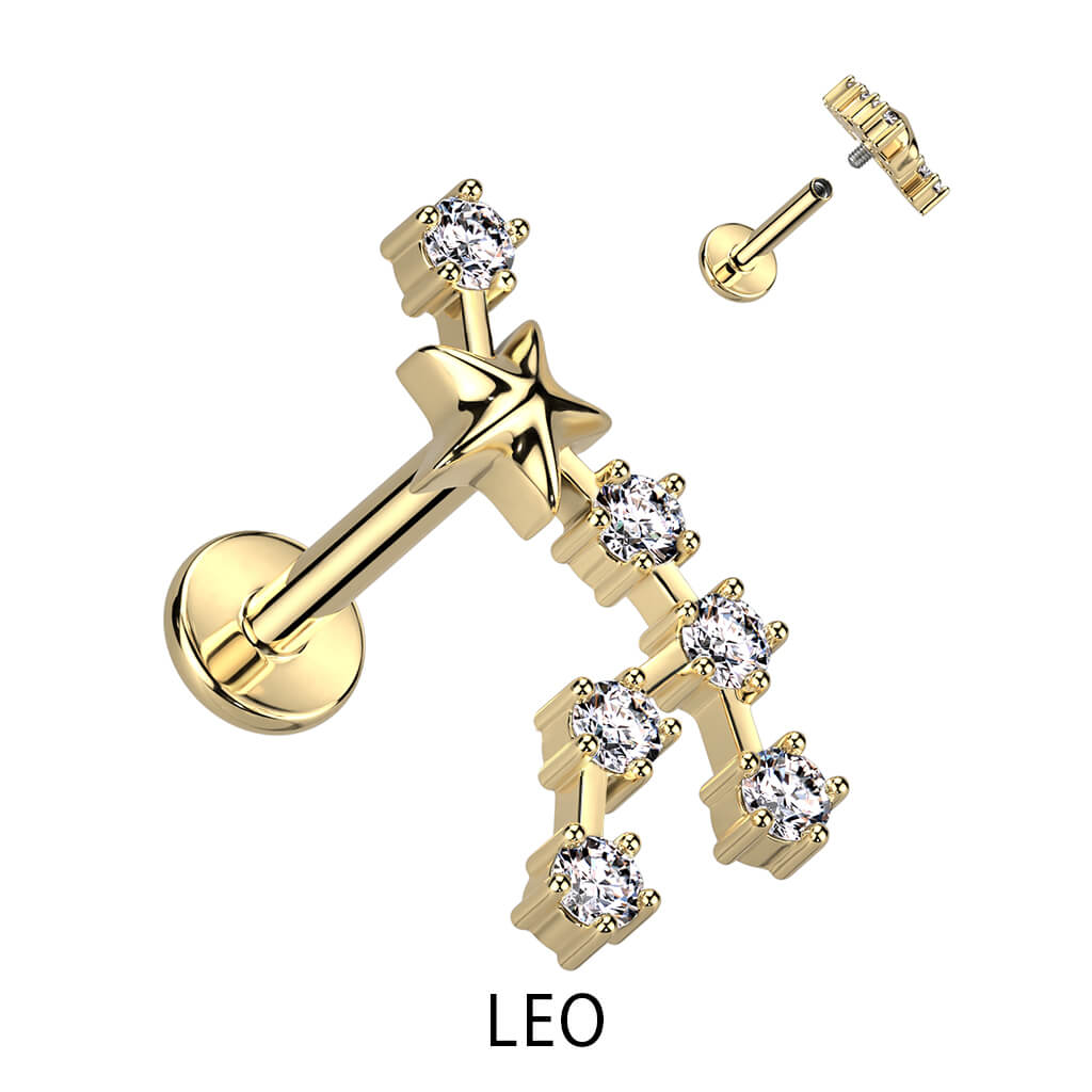 Labret Segni zodiacali Zirconi e Oro Filettatura Interna