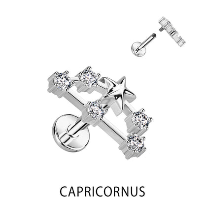 Labret Zodiac sign Zirconia Silver Internally Threaded