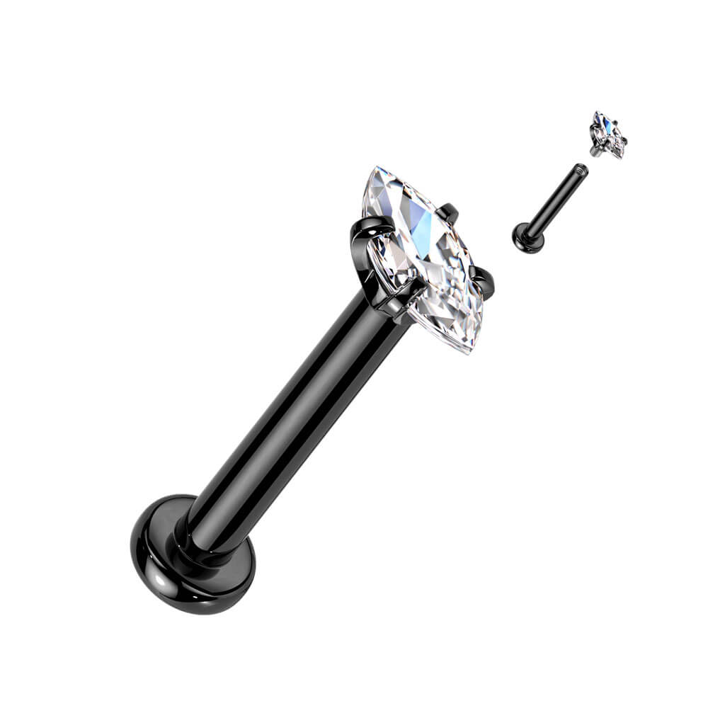 Labret Marquise Cut Zirconia Internally Threaded