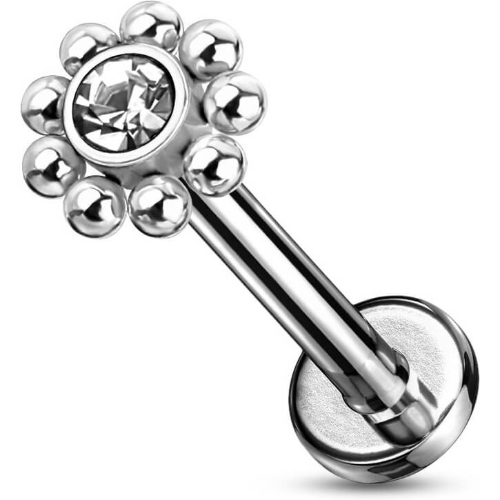 Labret Flower Zirconia Internally Threaded