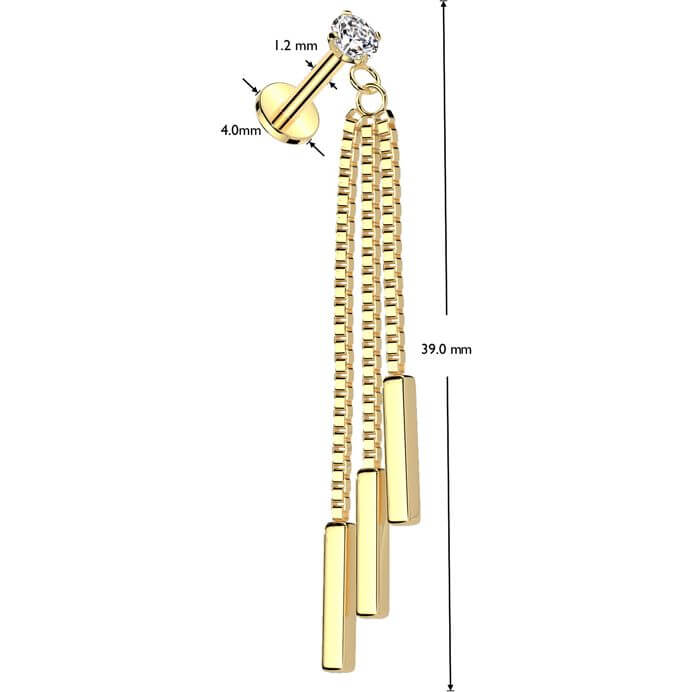 Labret chaîne à triple barre pendante Filetage Interne