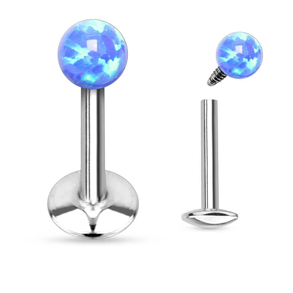 Labret Spherical Opal Silver Internally Threaded