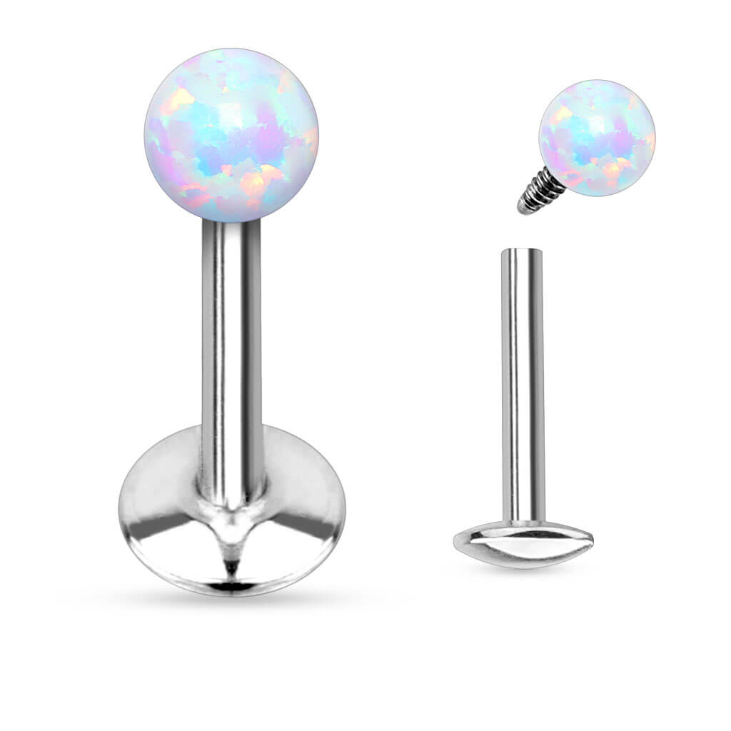 Labret Spherical Opal Silver Internally Threaded