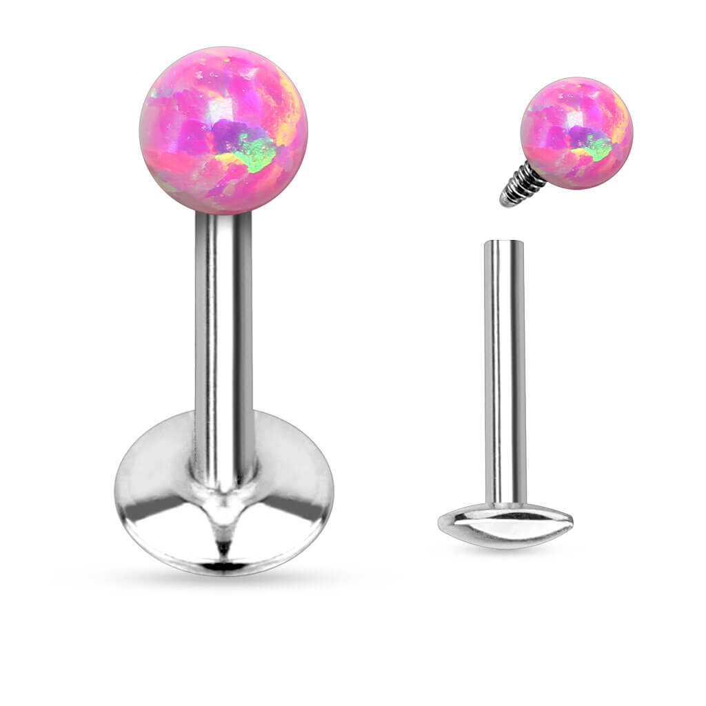 Labret Spherical Opal Silver Internally Threaded