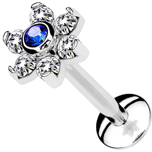 Labret Blume Zirkonia Silber Innengewinde