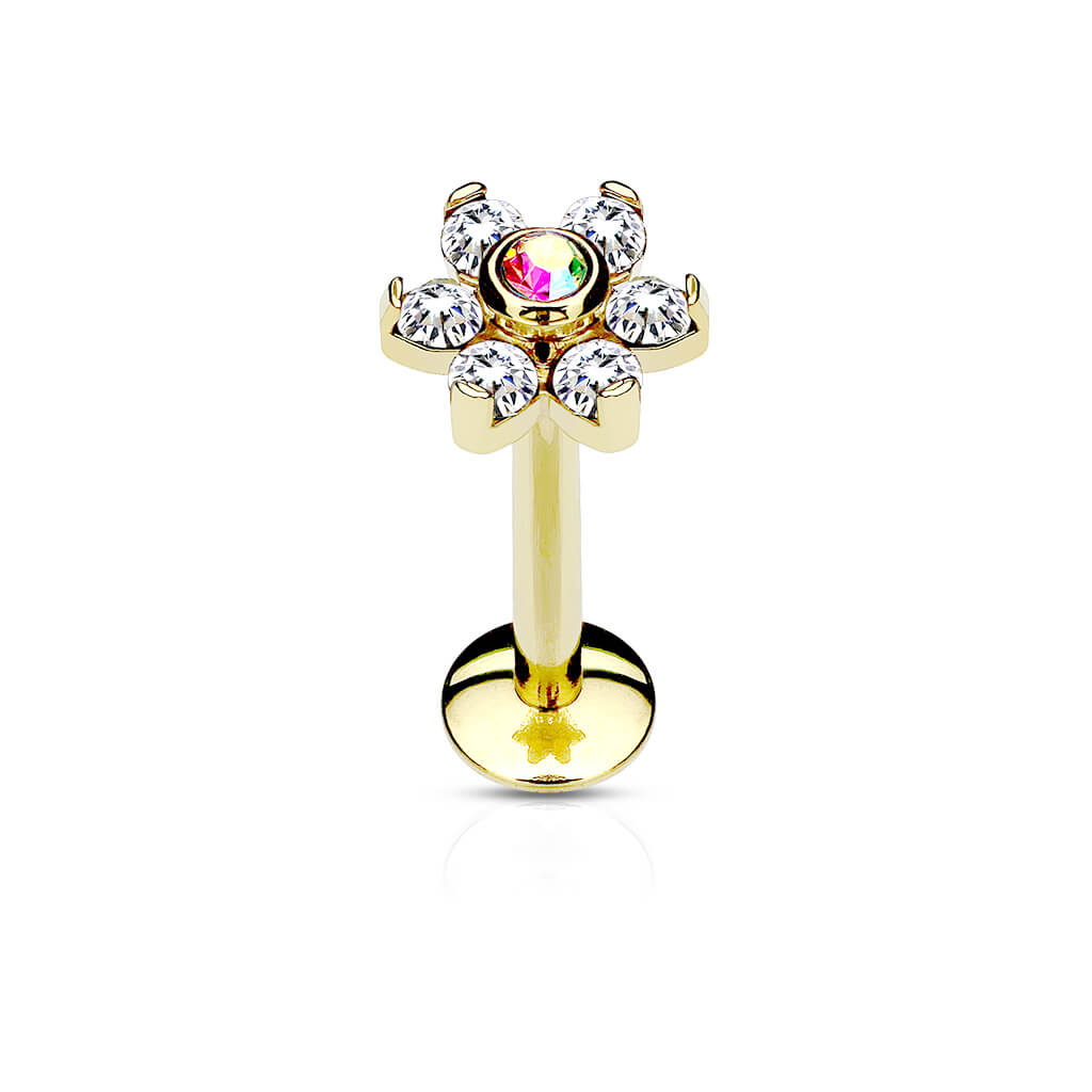 Labret Flower Zirconia Internally Threaded