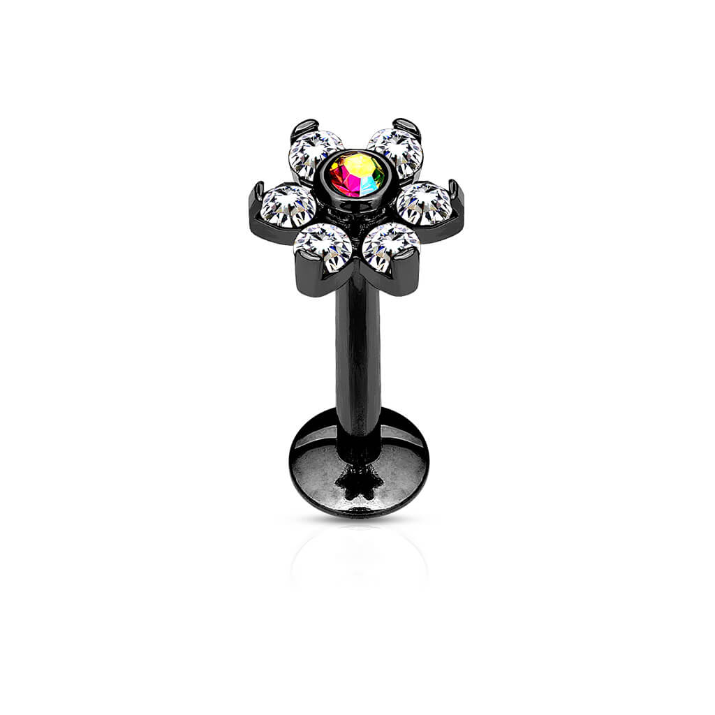 Labret Fleur Zircone Filetage Interne