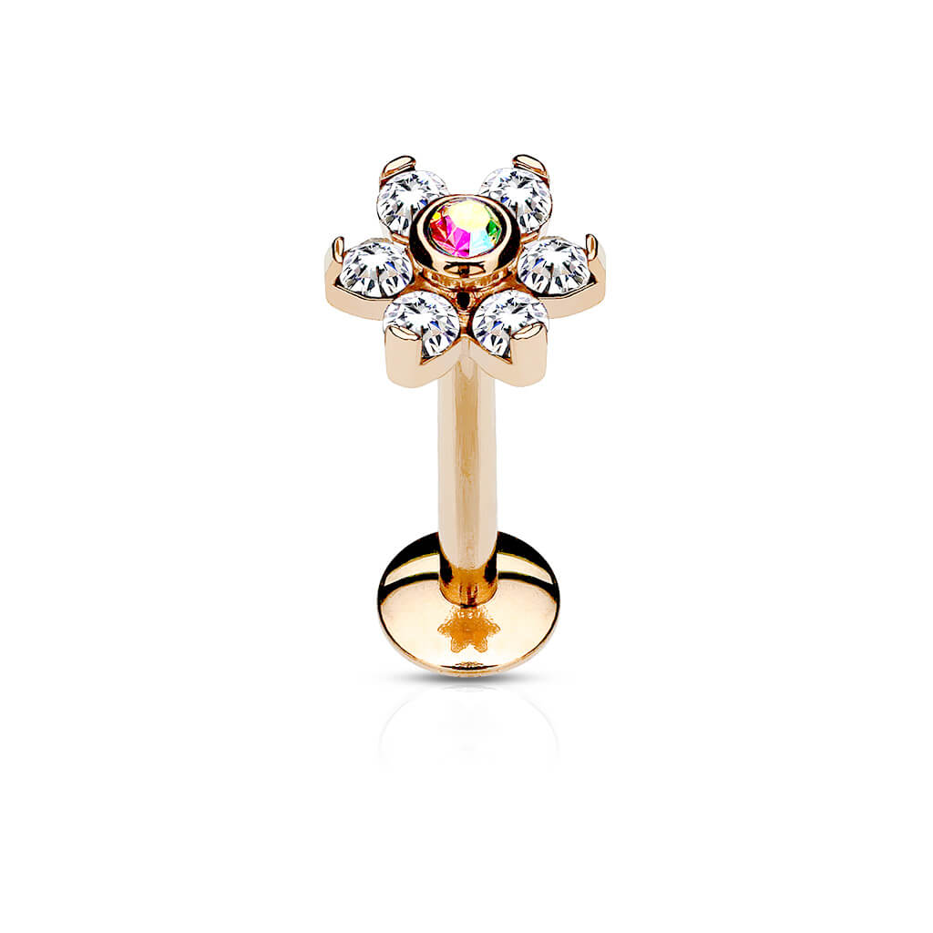 Labret Flower Zirconia Internally Threaded