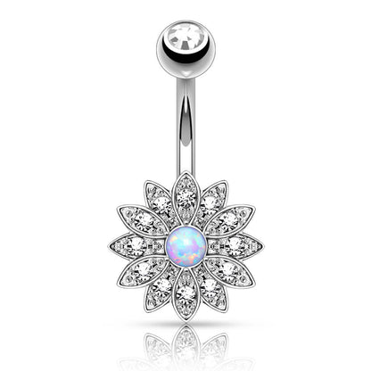 Belly Button Piercing Flower Zirconia Opal