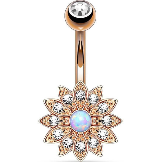 Belly Button Piercing Flower Zirconia Opal