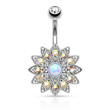 Bauchnabelpiercing Blume Zirkonia Opal