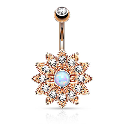 Belly Button Piercing Flower Zirconia Opal