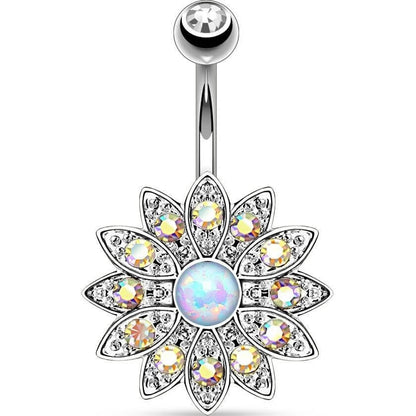 Bauchnabelpiercing Blume Zirkonia Opal