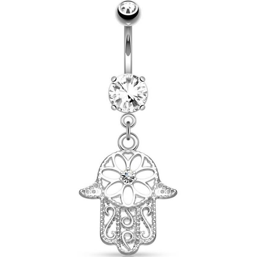 Piercing ombligo Hamsa colgante Circonita