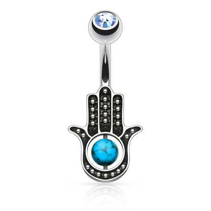 Bauchnabelpiercing Hamsa Türkis Zirkonia