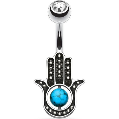 Piercing Nombril Hamsa Turquoise Zircone