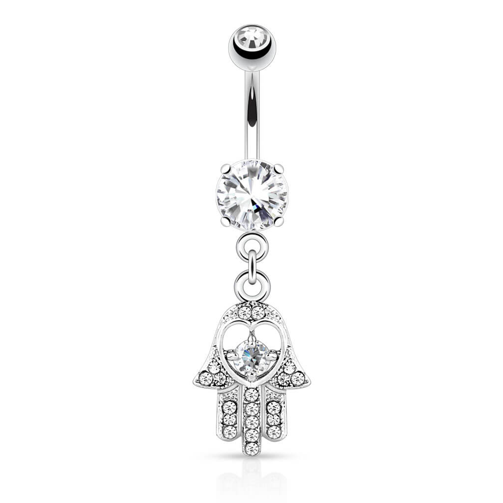 Belly Button Piercing Hamsa dangle Zirconia Silver